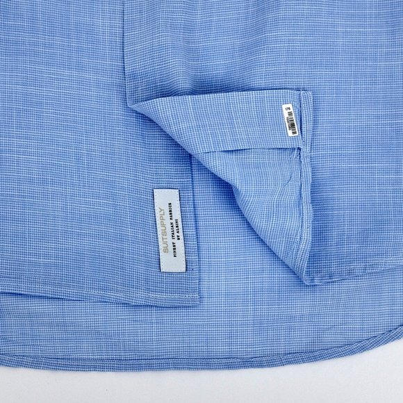 SuitSupply Blue Houndstooth Egyptian Cotton Button Up Dress Shirt Size 15 3/4 L - Picture 8 of 14